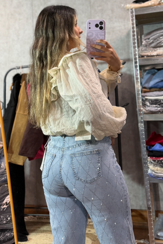 Jeans WIDE LEG "Brillos rombos" CLARO