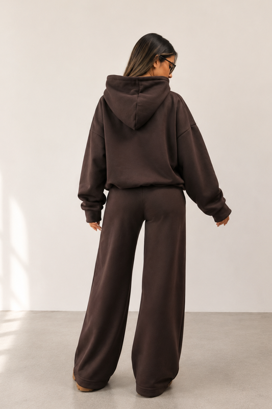 Conjunto Algodón PALAZZO + POLERON BOXY FIT {ALTO GRAMAJE} "CHOCOLATE"