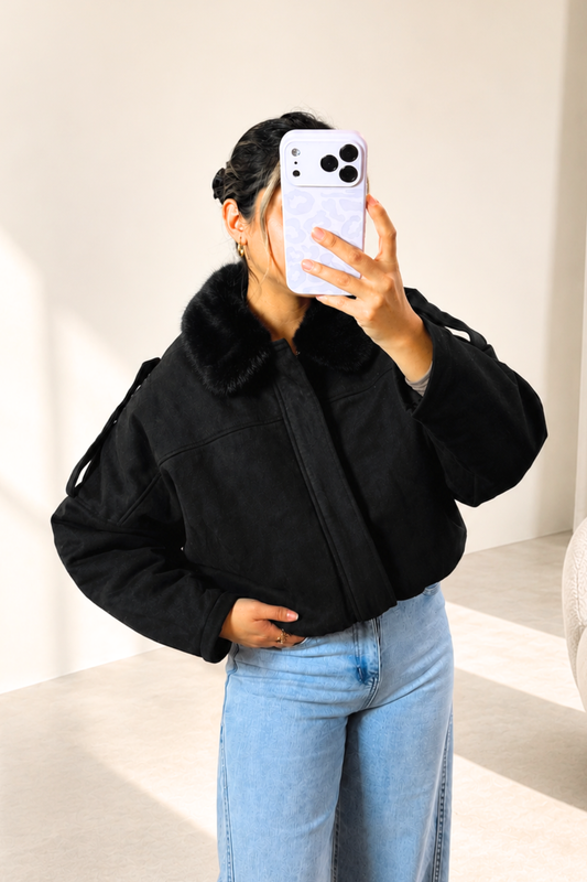 Chaqueta BOMBER GAMUZA peluda "NEGRO"