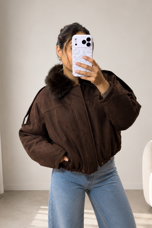 Chaqueta BOMBER GAMUZA peluda "CHOCOLATE"