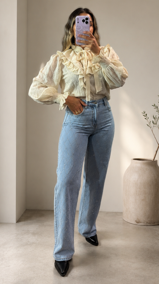 Jeans Wide Leg con brillos "2054"