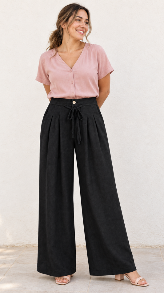 Pantalon Jaspeado Lino con pinzas "NEGRO"