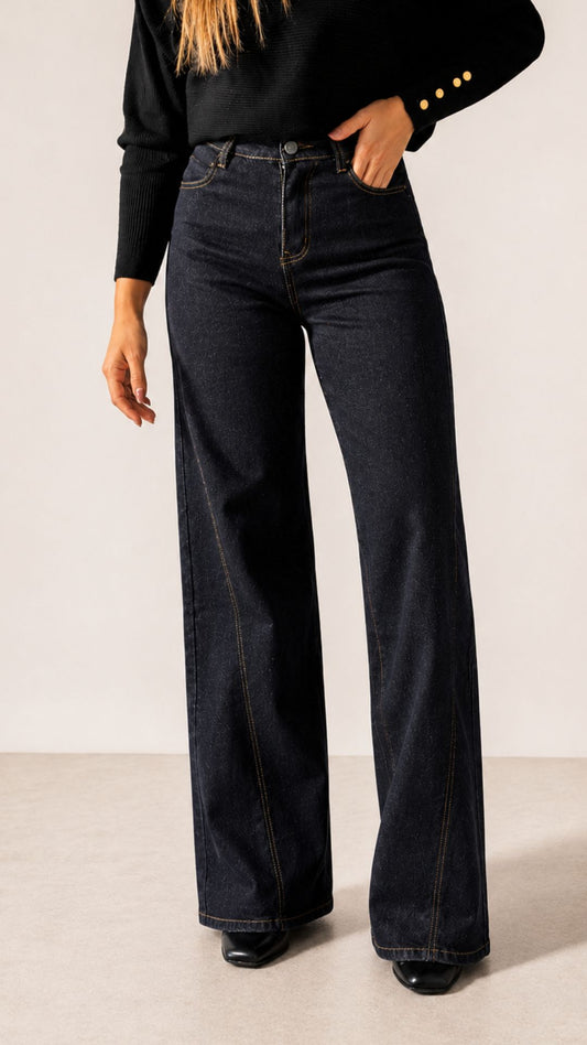 Jeans Elasticado & Tiro Alto "Mezclilla Oscuro"