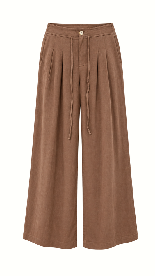 Pantalon Jaspeado Lino con pinzas "Chocolate"