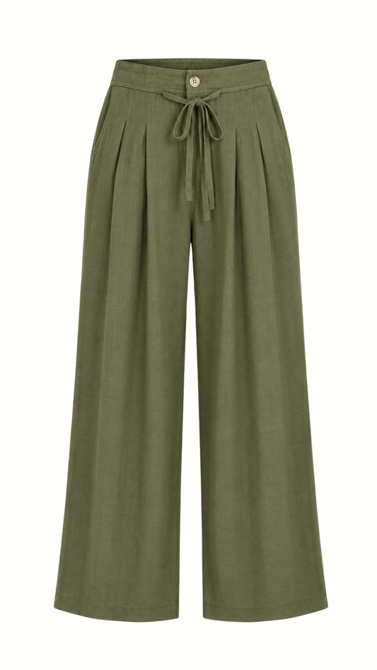 Pantalon Jaspeado Lino con pinzas "Musgo"