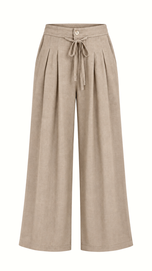 Pantalon Jaspeado Lino con pinzas "BEIGE"