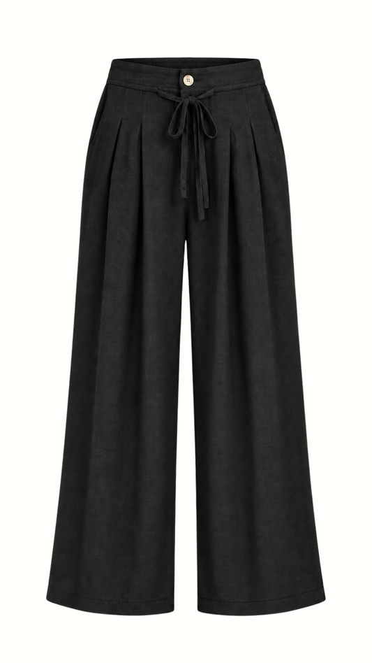Pantalon Jaspeado Lino con pinzas "NEGRO"