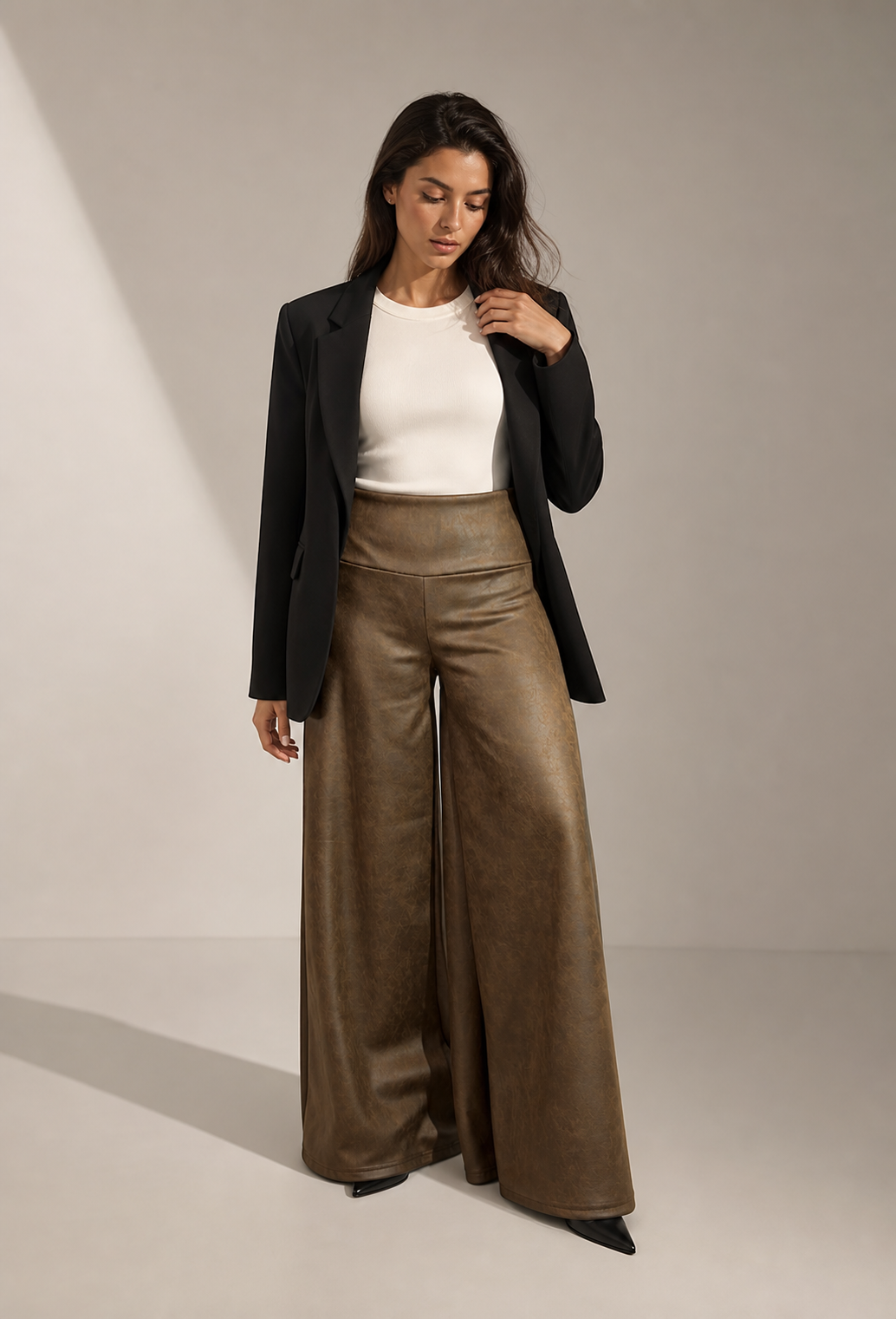 Maxi Palazzo Scuba "Cuero Chocolate"