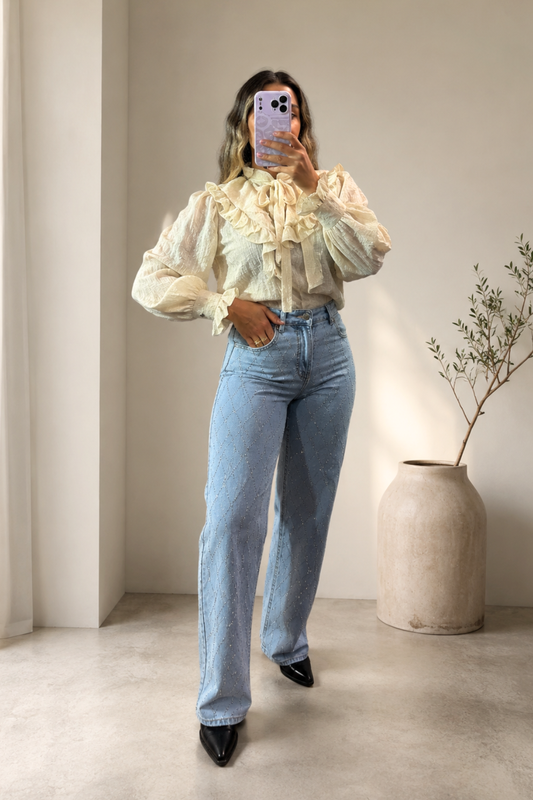 Jeans WIDE LEG "Brillos rombos" CLARO