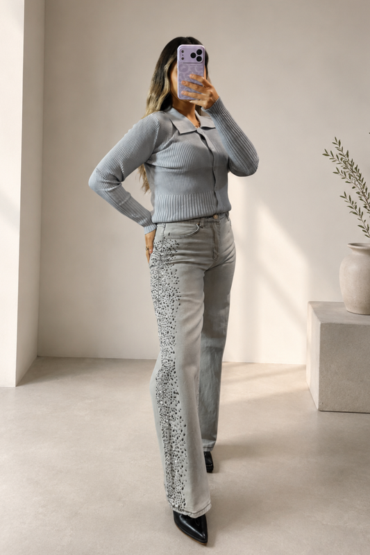 Jeans WIDE LEG GRIS "brillos"