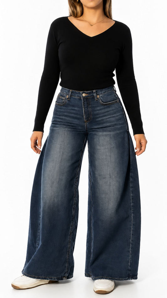 Jeans Palazzo Elasticado & Tiro Alto