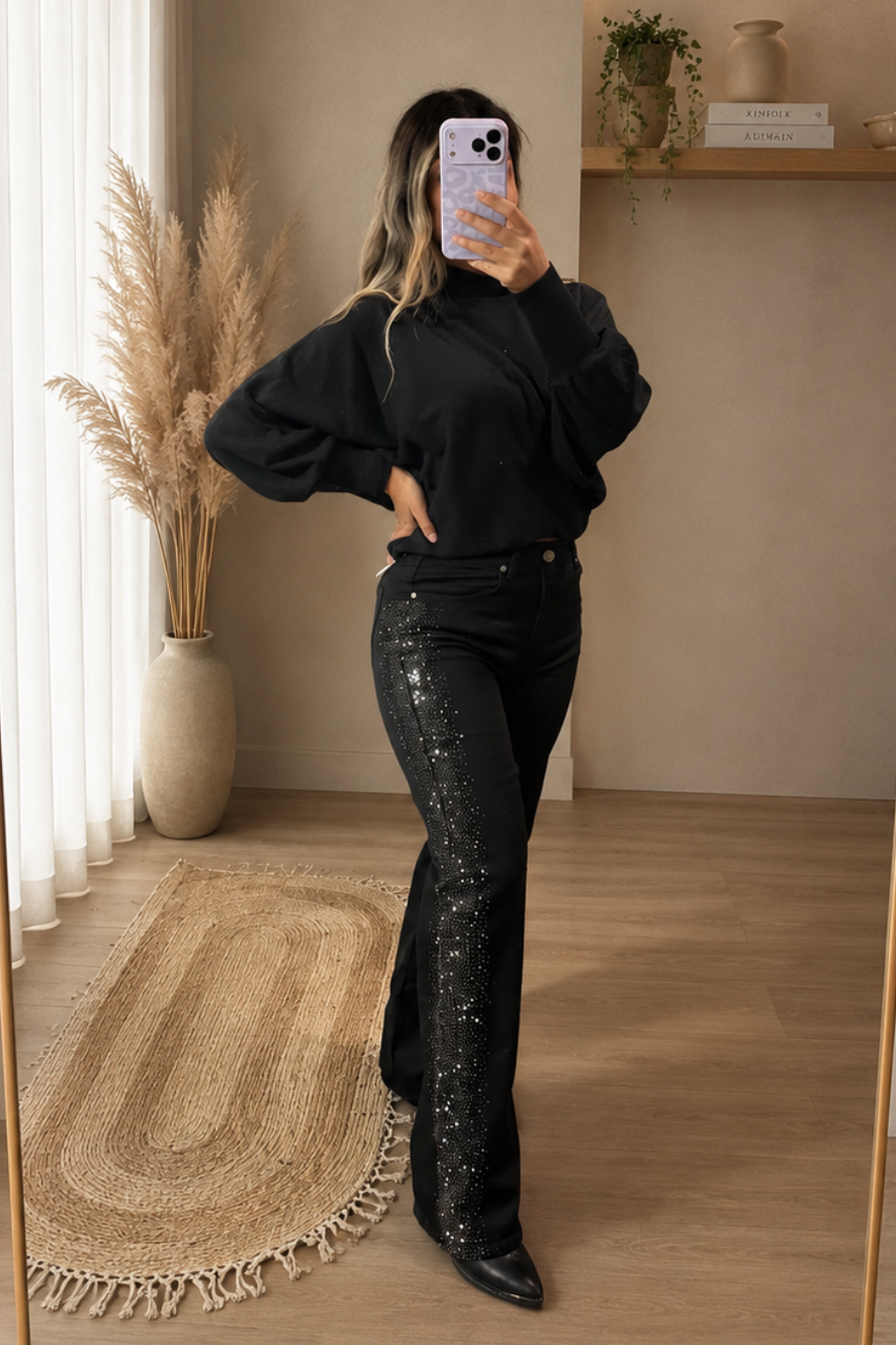 Jeans WIDE LEG brillos "BLACK"