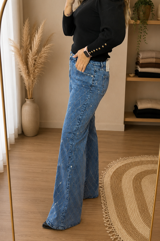 Jeans WIDE LEG "Brillos rombos"