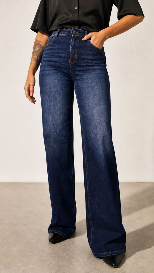 Jeans Elasticado & Tiro Alto "Mezclilla Azul"