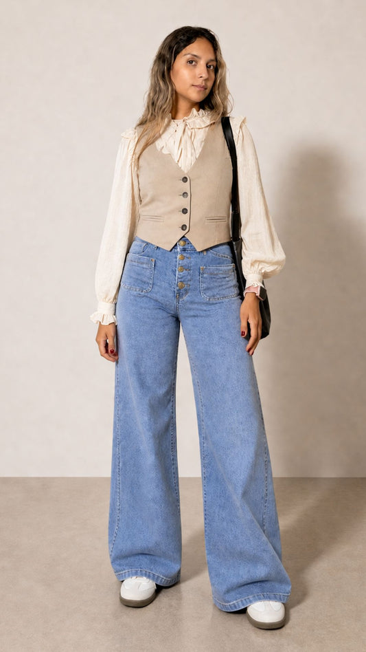 Jeans Elasticado & Tiro Alto "Botones"