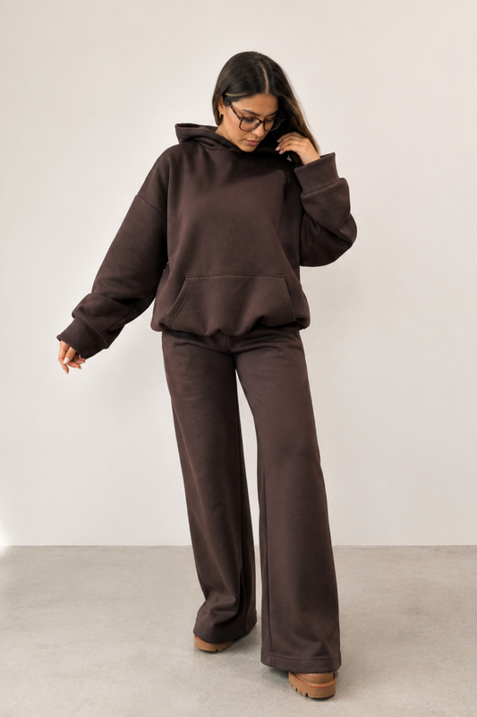 Conjunto Algodón PALAZZO + POLERON BOXY FIT {ALTO GRAMAJE} "CHOCOLATE"