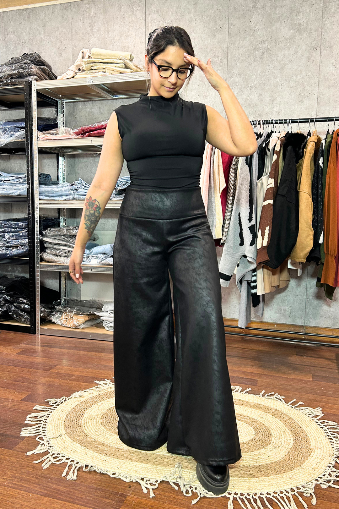 Maxi Palazzo Scuba "Efecto Cuero"