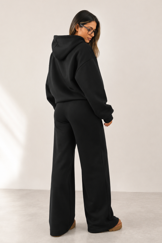 Conjunto Algodón PALAZZO + POLERON BOXY FIT {ALTO GRAMAJE} "BLACK"