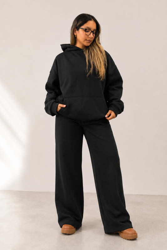 Conjunto Algodón PALAZZO + POLERON BOXY FIT {ALTO GRAMAJE} "BLACK"