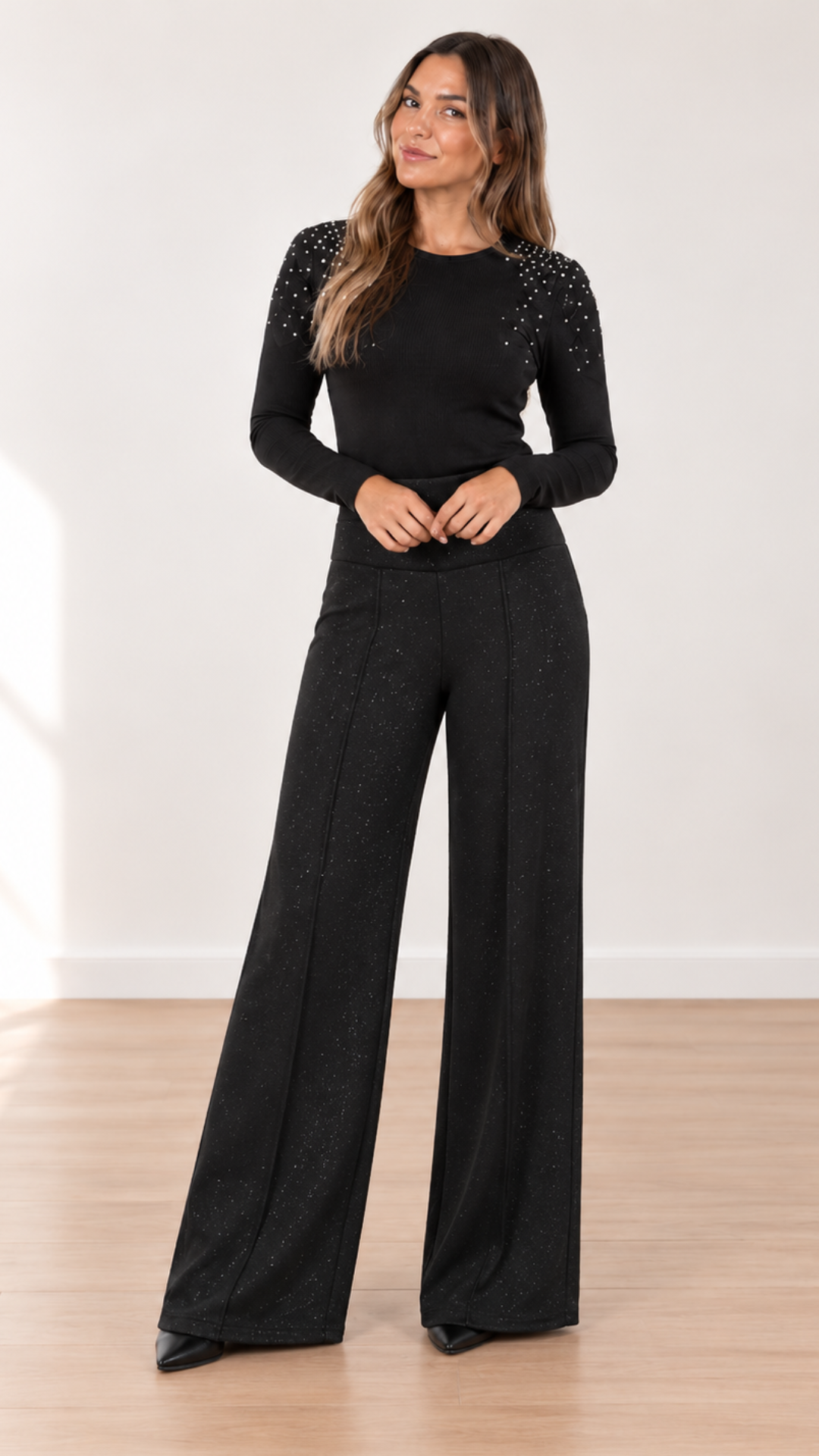 Palazzo Leonor "GLITTER BLACK"
